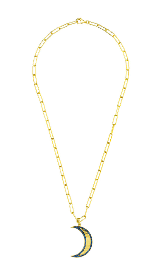 925 Silver Gold Necklace with Blue Sapphire moon pendant