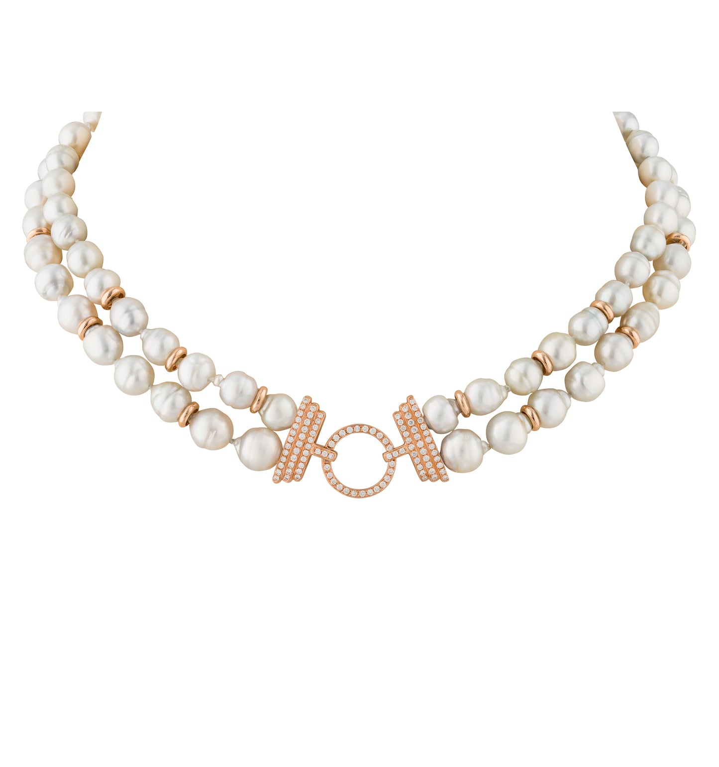18KT Rose Gold Necklace with White Baroque South Sea Pearl & Diamonds