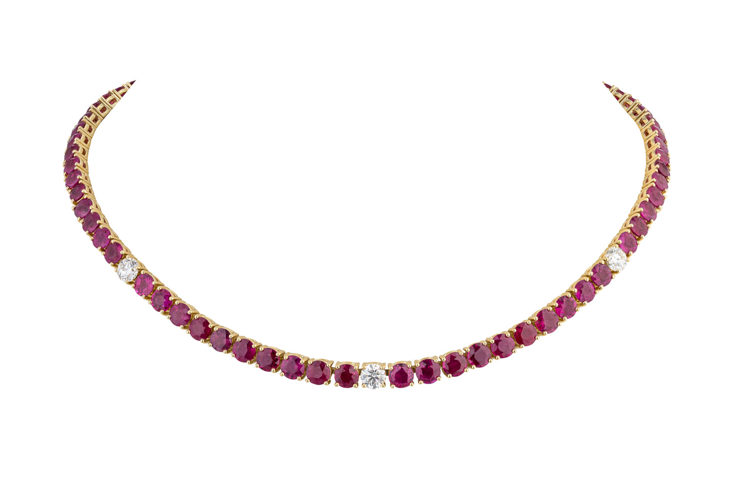 18KT Yellow Gold Necklace with Rubies & White Diamonds