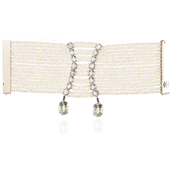 18k White Gold Bracelet with Pearls, Moonstones, Topaz and  Diamonds