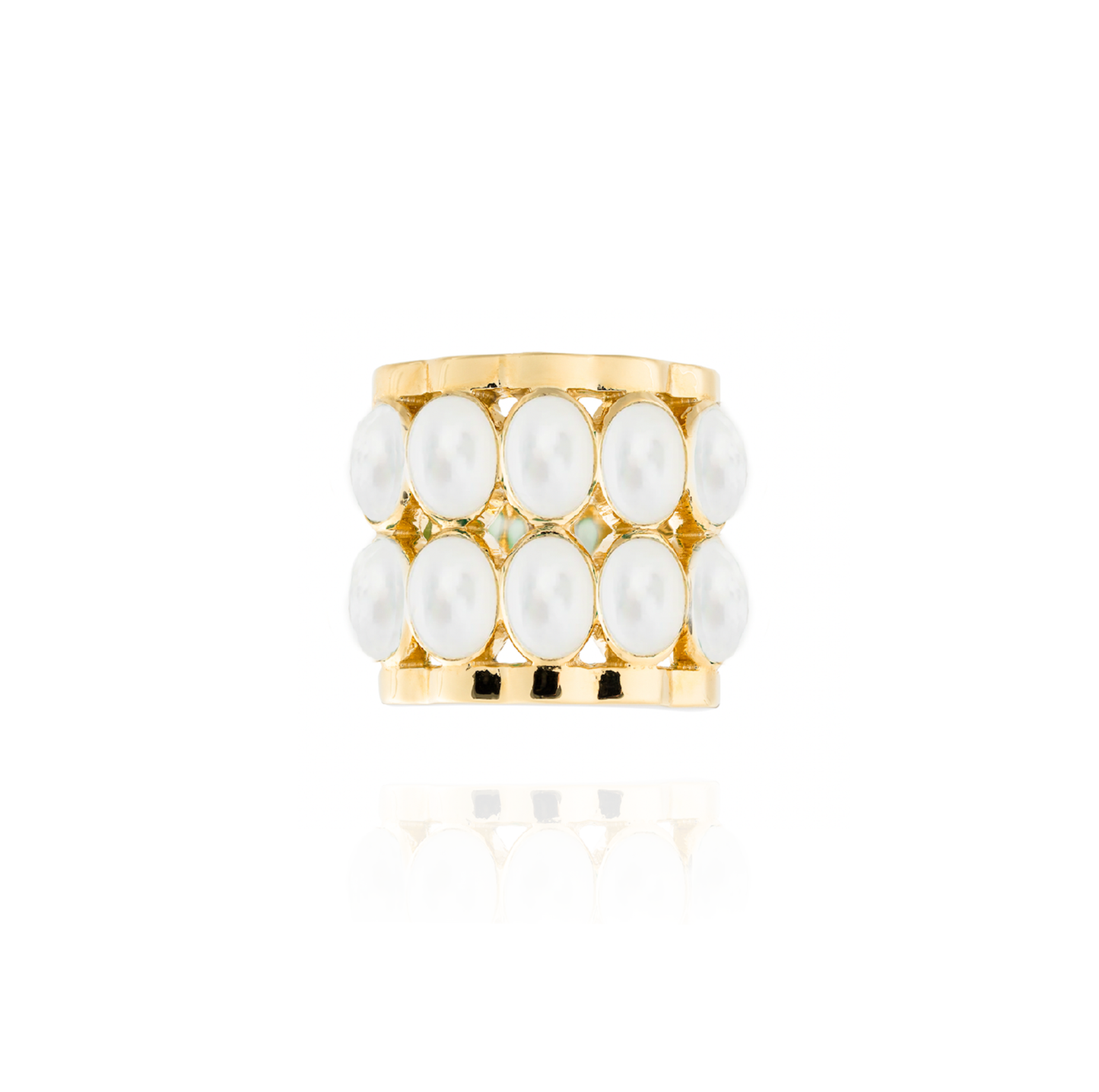Caramelo 925 Silver O Ring Plated in 18K Yellow Gold with Mother of Pearl Cabouchons