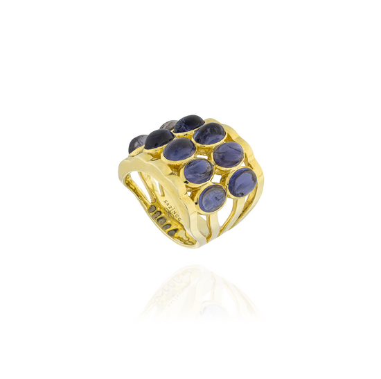 Caramelo 925 Silver O Ring Plated in 18K Yellow Gold with Iolite Cabouchons