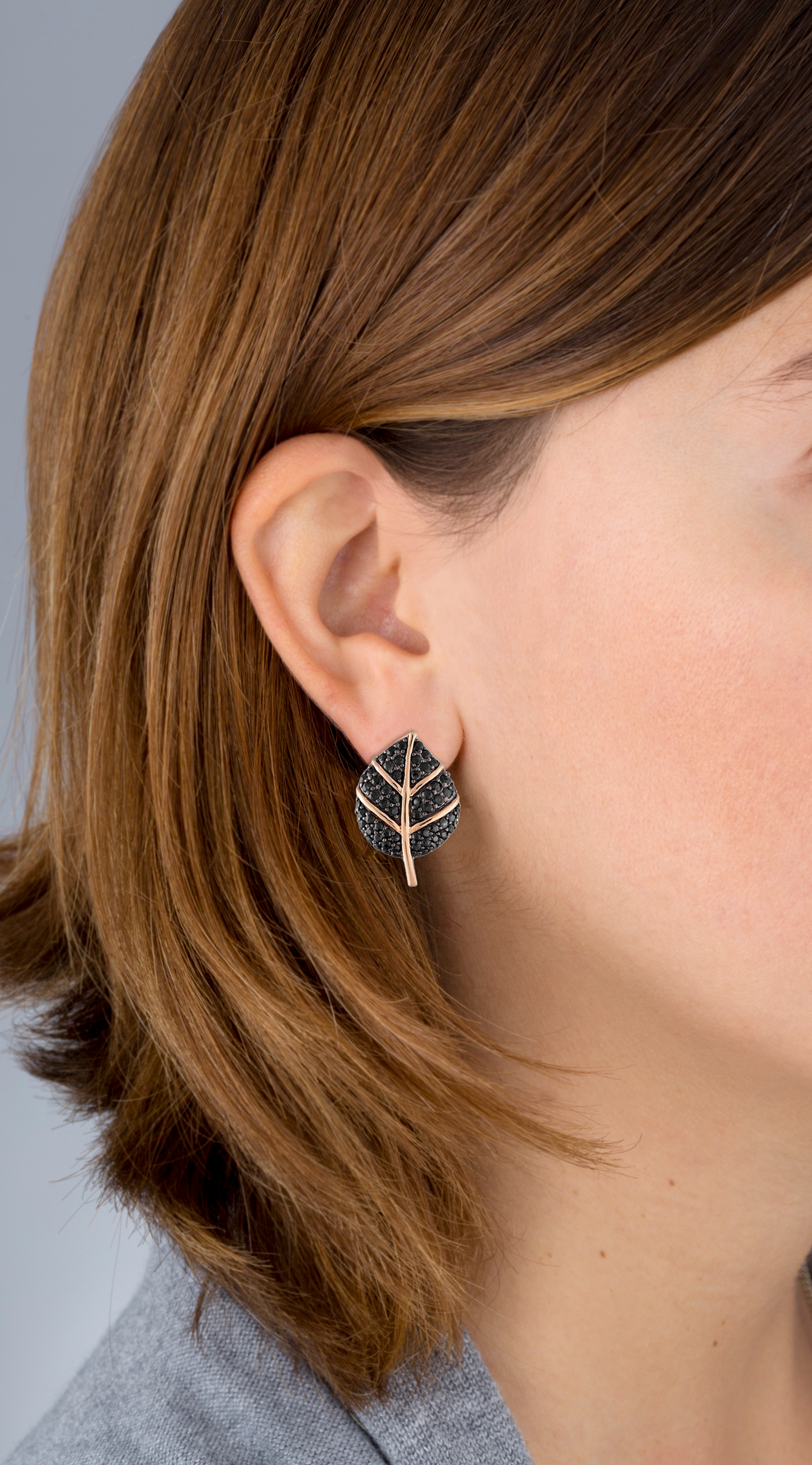 925 Silver Leaf Earrings with Black Sapphires