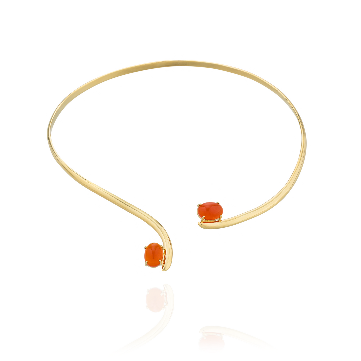 Caramelo 925 Silver Necklace  Yellow Gold Plated with Carnelian Cabouchon.