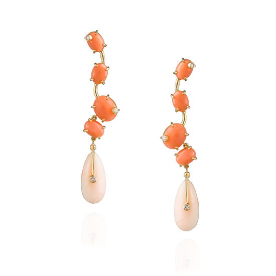 Mare 18KT Yellow Gold Earring Orange & Pink Coral with Diamond