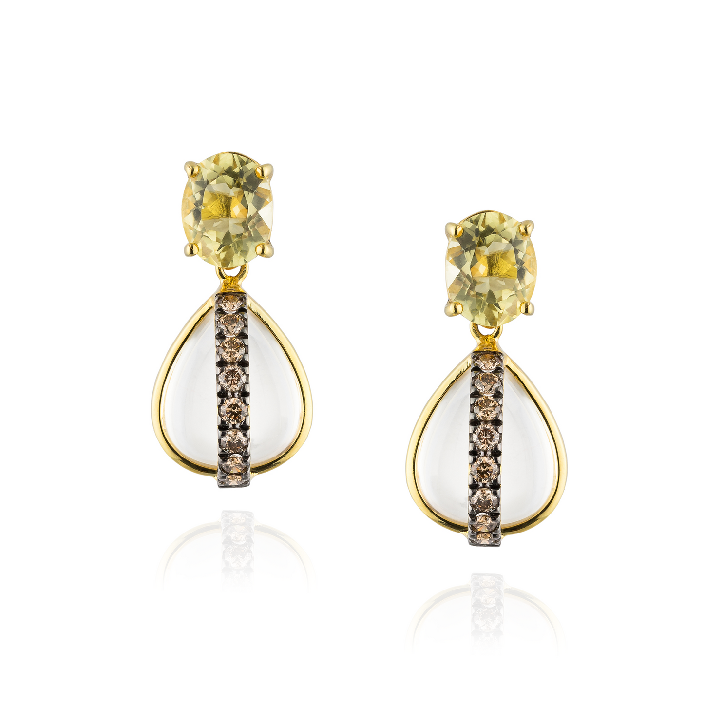 925 Silver  Earrings 18KT Yellow Gold Plated with Faceted Lemon Quartz