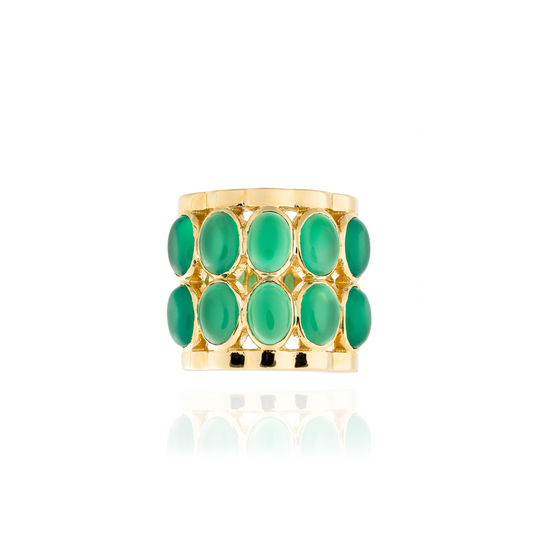 Caramelo 925 Silver O Ring Plated in 18K Yellow Gold with Green Onyx Cabochons