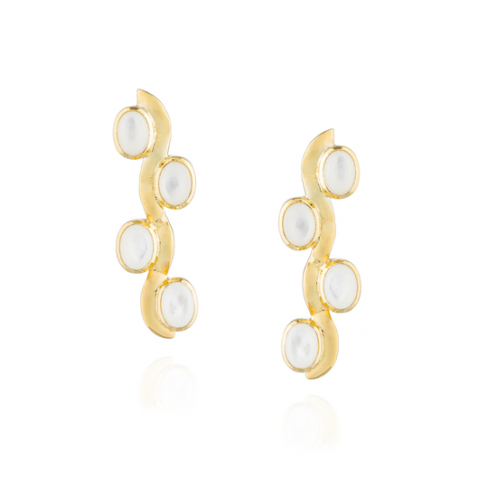Caramelo 925 Silver Earrings plated in 18k Yellow Gold with Mother of Pearl Cabouchon