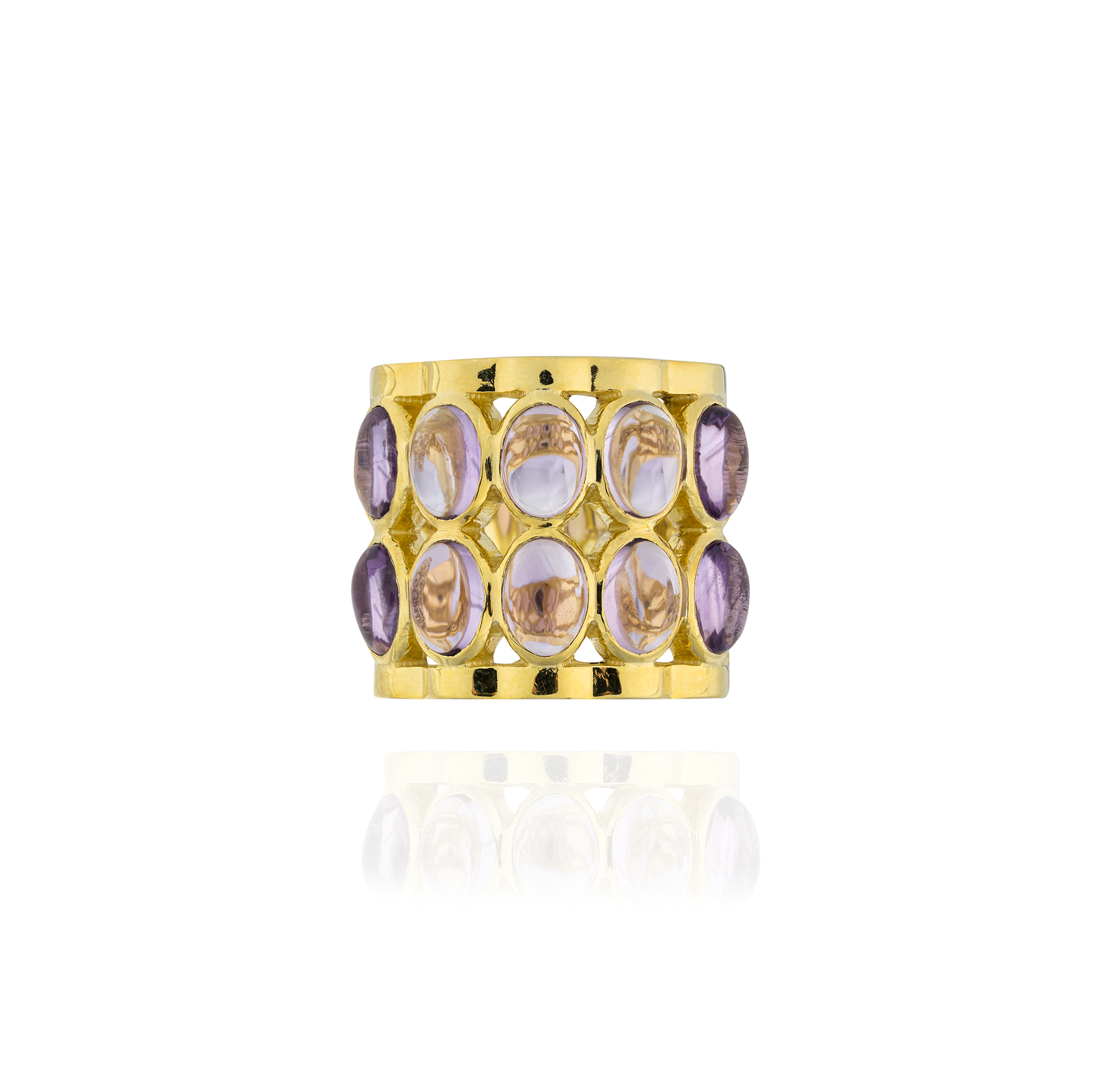 Caramelo 925 Silver O Ring Plated in 18K Yellow Gold with Amethyst Cabouchons