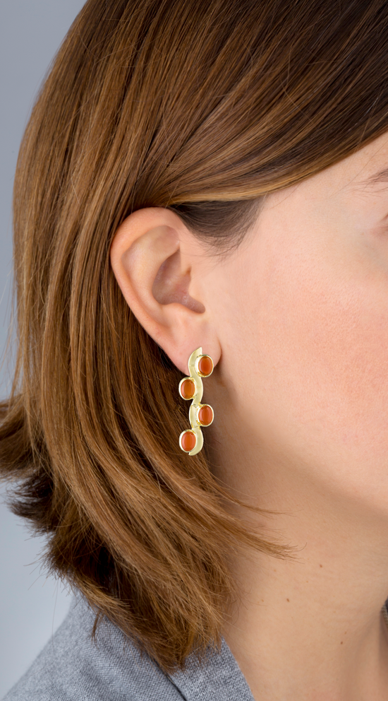 Caramelo 925 Silver Earrings plated in 18k Yellow Gold with Carnelian