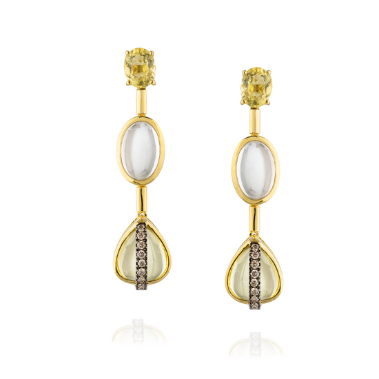 925 Silver Earrings 18KT Yellow Gold Plated with Oval Faceted Citrina