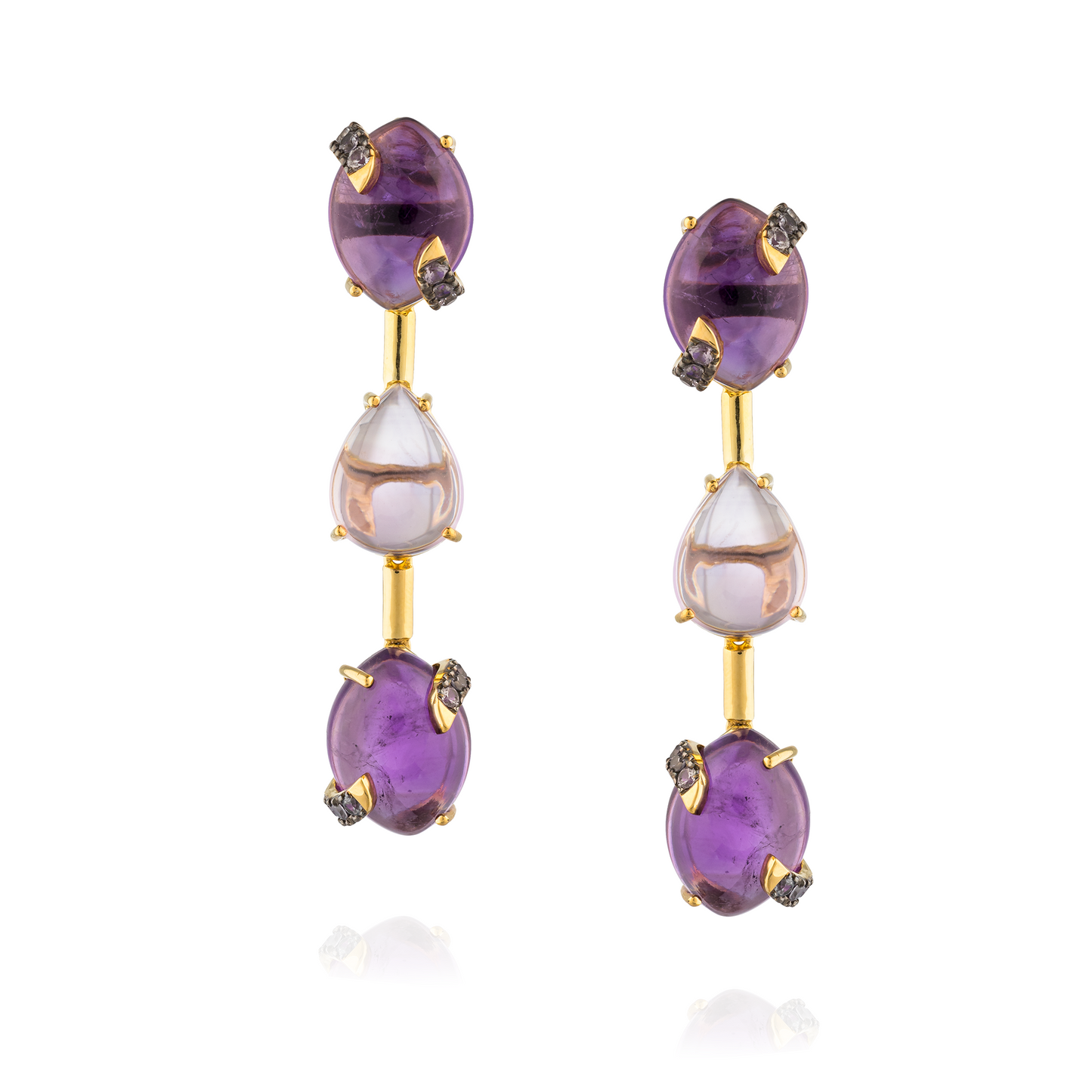 925 Silver Earrings with 18KT Yellow Gold Plated with Oval Amethyst