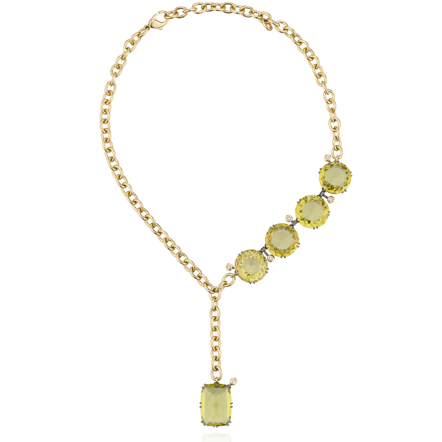 925 Silver Necklace 18KT Yellow Gold Plated with Quartz & Diamonds