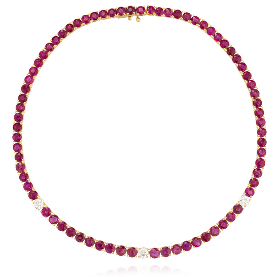 18KT Yellow Gold Necklace with Rubies & White Diamonds