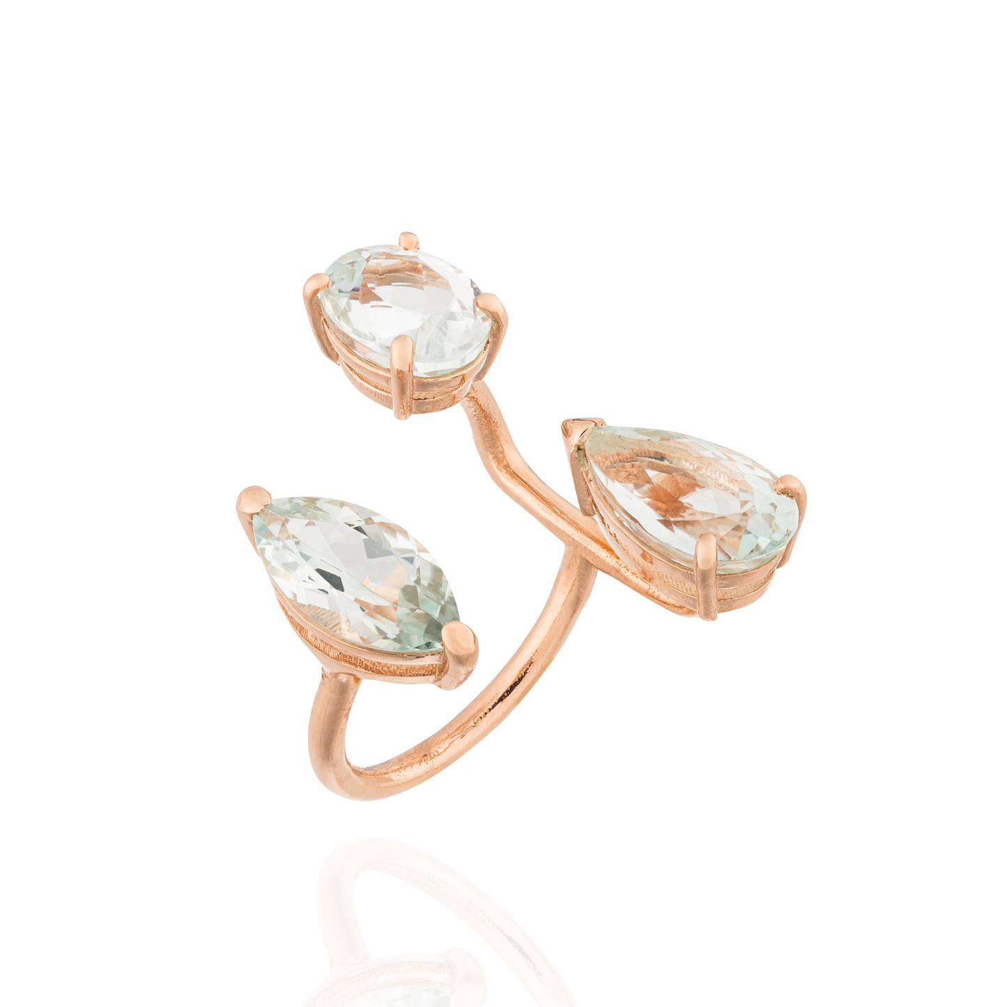 14KT Rose Gold Ring with Oval Faceted Aquamarines