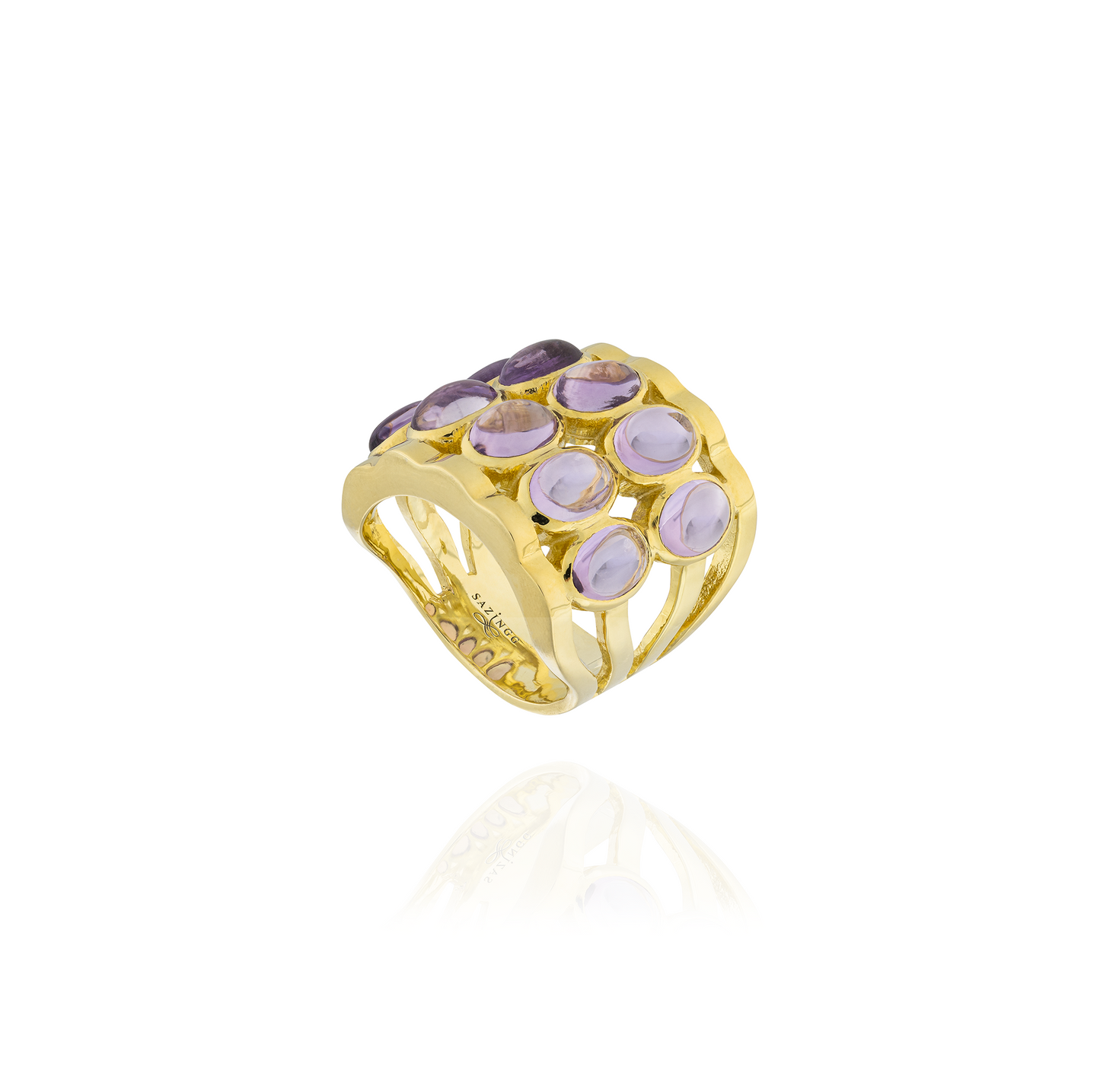 Caramelo 925 Silver O Ring Plated in 18K Yellow Gold with Amethyst Cabouchons