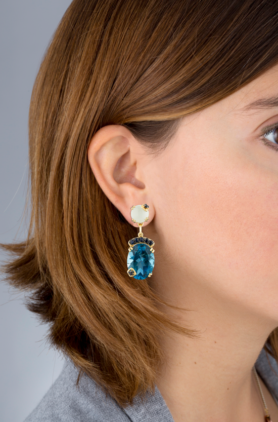 925 Silver 18KT Gold Plated Earring with Blue Topaz and Blue Sapphire