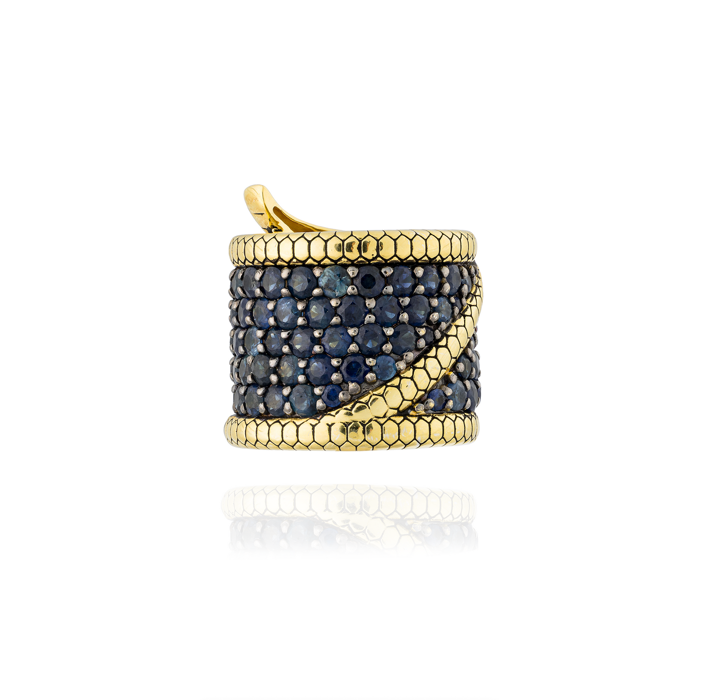 925 Silver Ring 18KT Yellow Gold Plated with Blue Sapphire Pave
