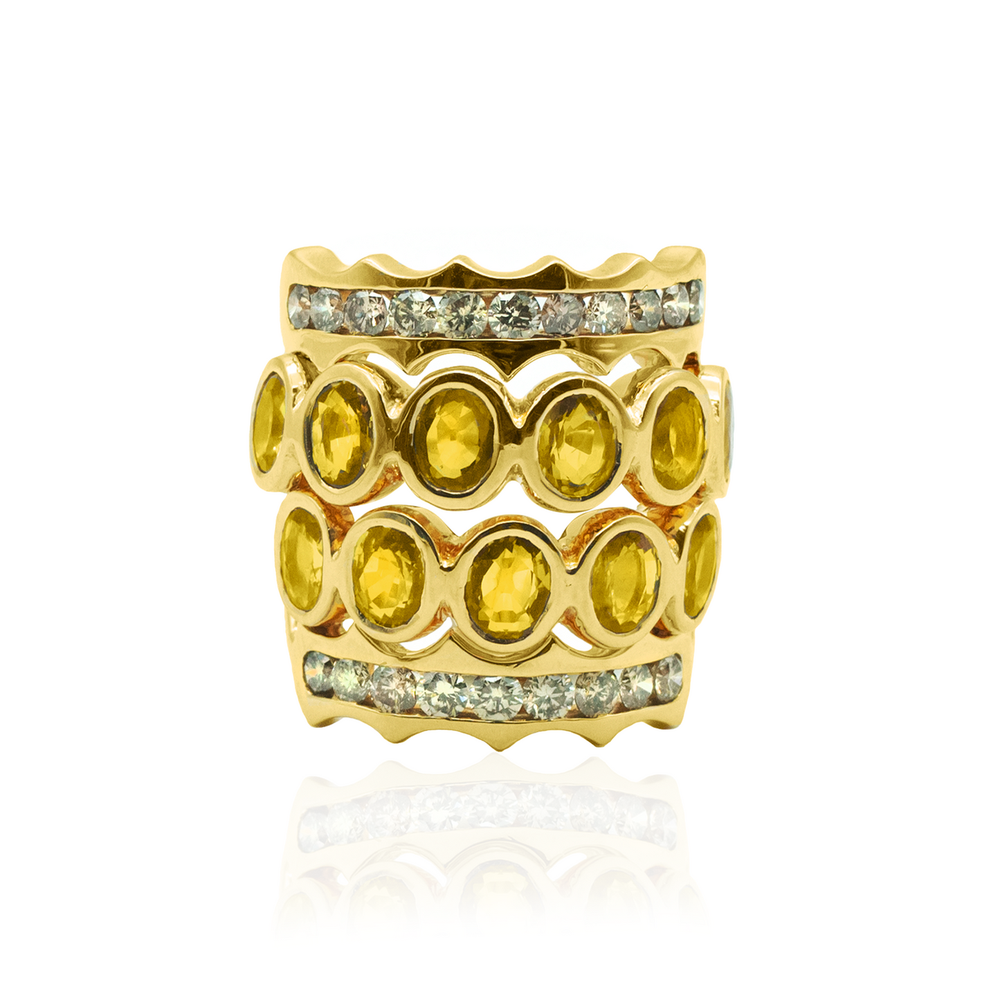 Iconic Wave 18K Yellow Gold Ring with Yellow Sapphire