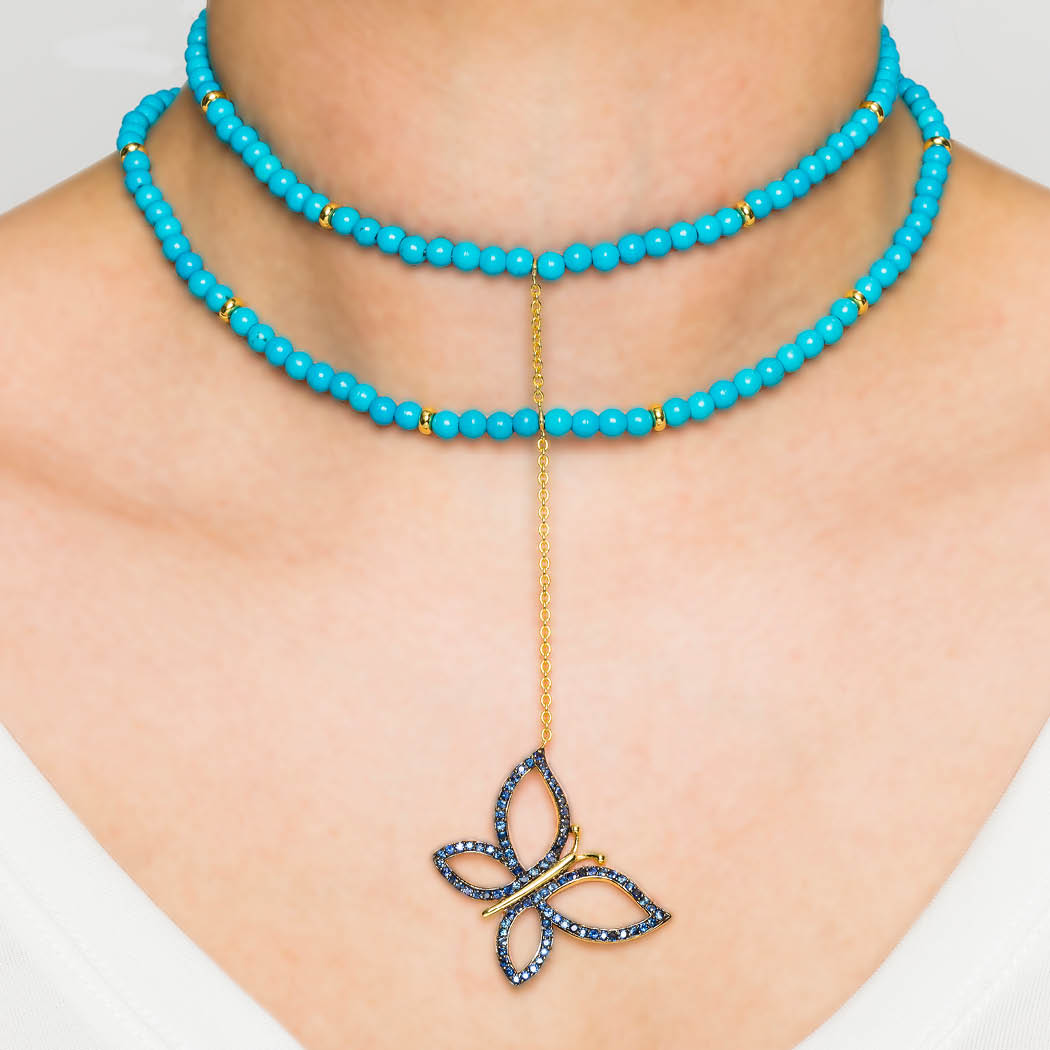 925 Silver Butterfly Choker with Turquoise & Sapphires