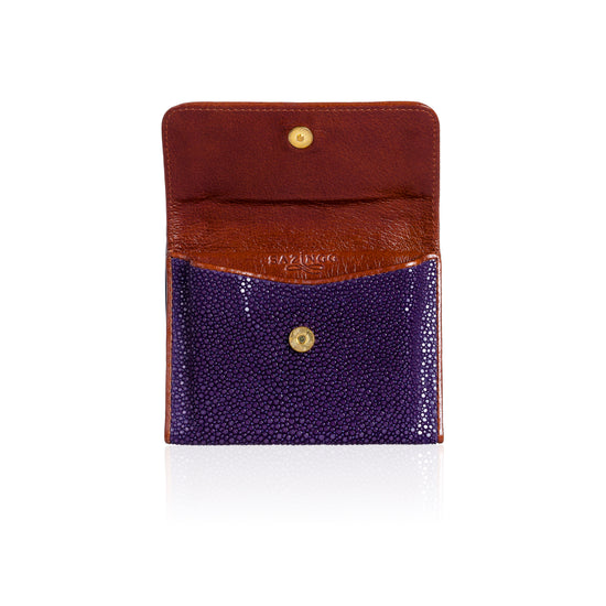 Purple and Brown Stingray Leather Credit Card Case