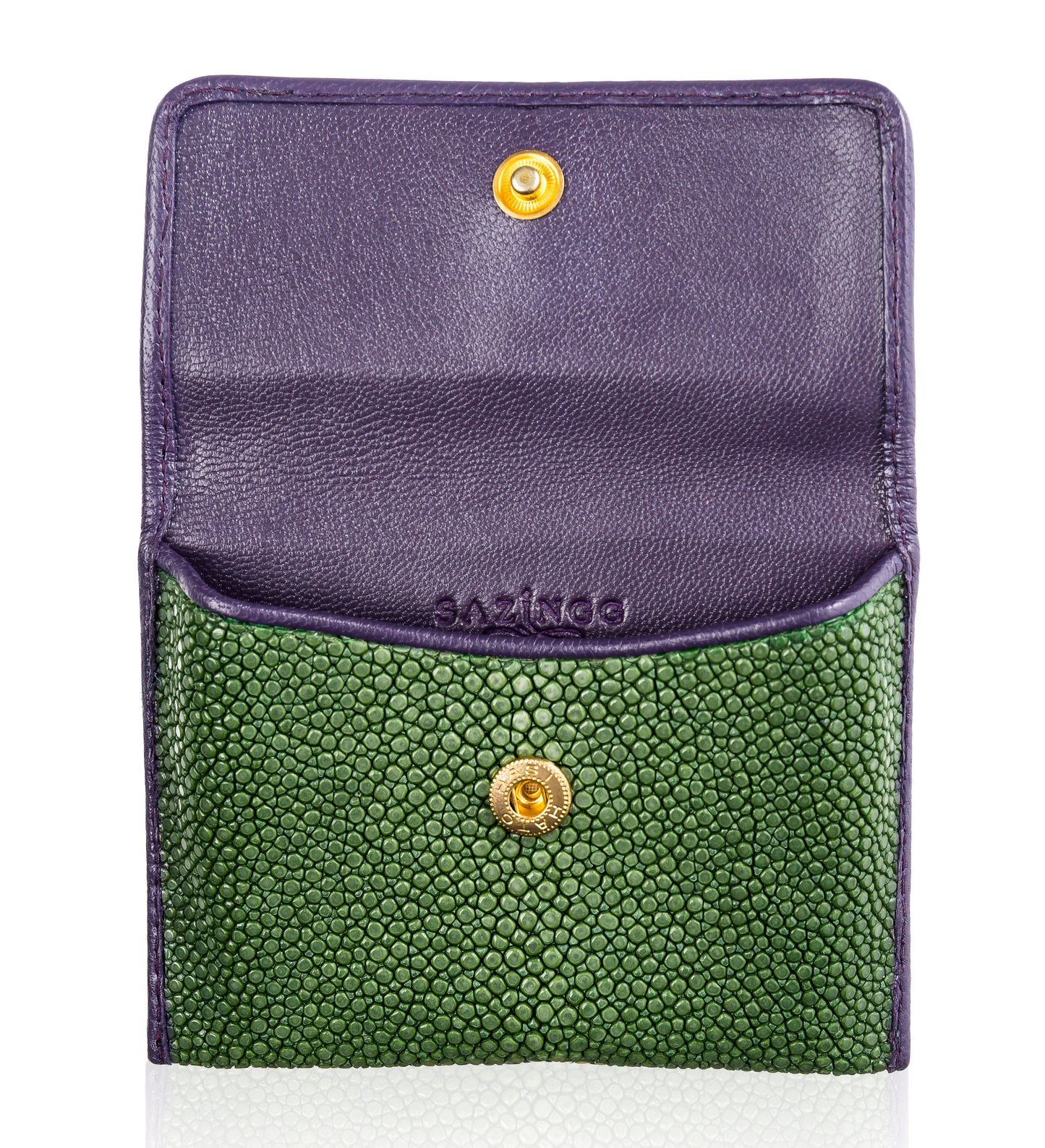 Green and Purple Stingray Leather Credit Card Case