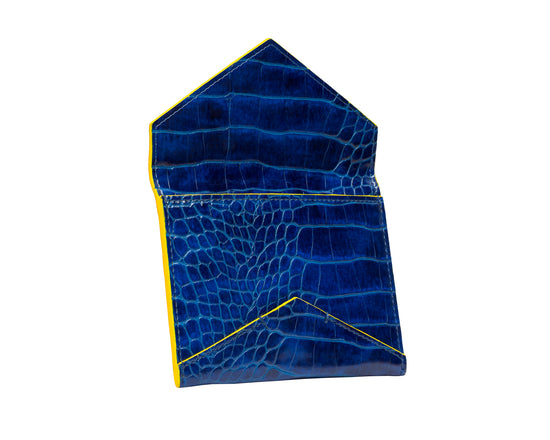 ID & Card Envelope in Blue with Yellow Croc Texture