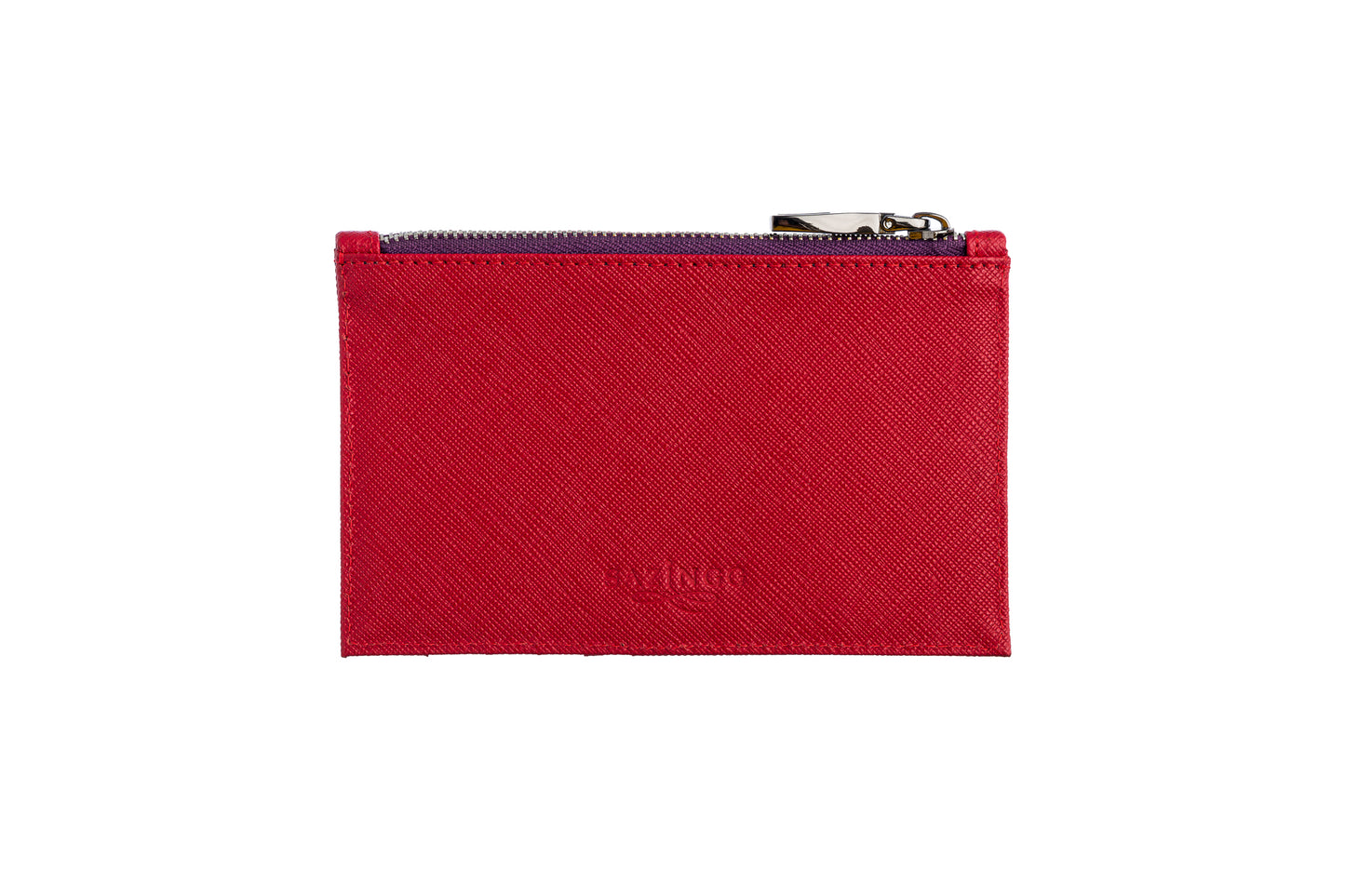 Credit Card Zip Pouch in Red Textured Leather