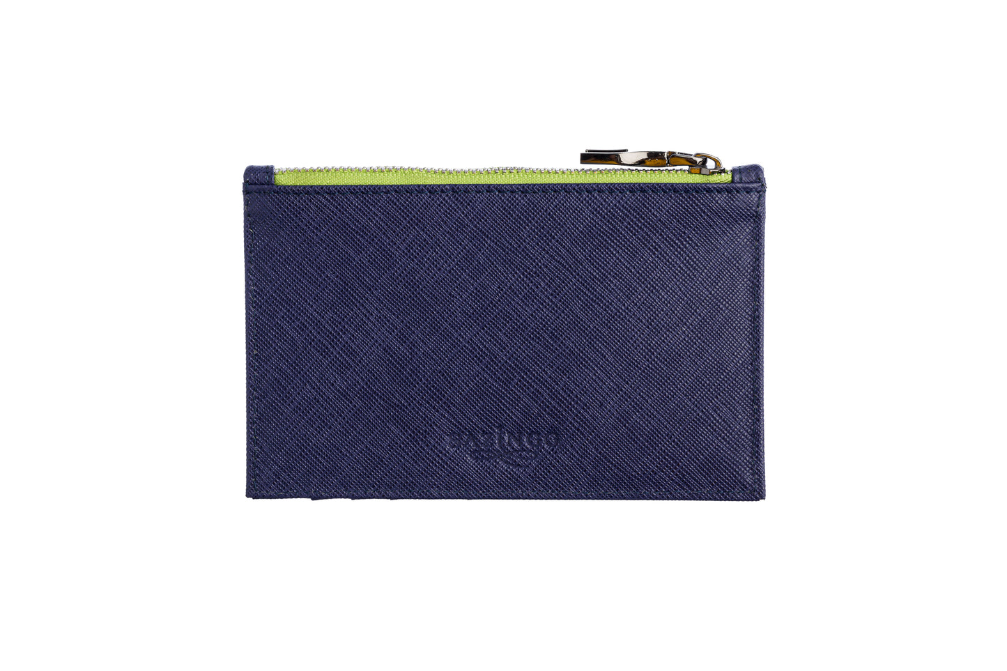 Credit Card Zip Pouch in Blue Textured Leather