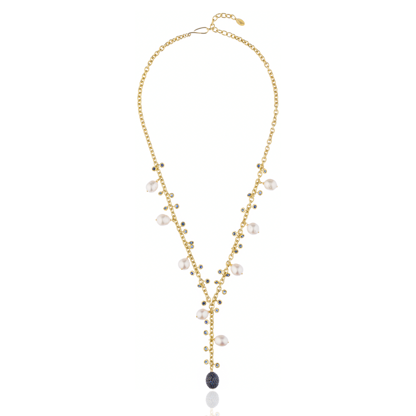 925 Silver Necklace with South Sea Pearls & Blue Sapphires