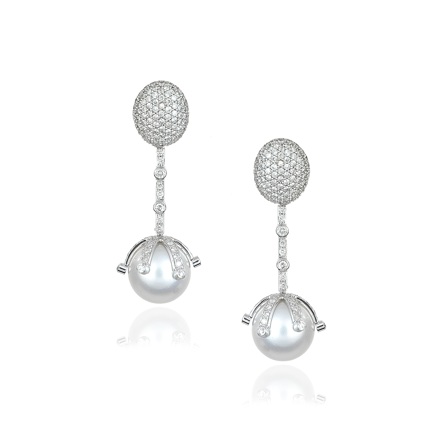 18K White Gold Earrings with Pearls & Diamond Pavé