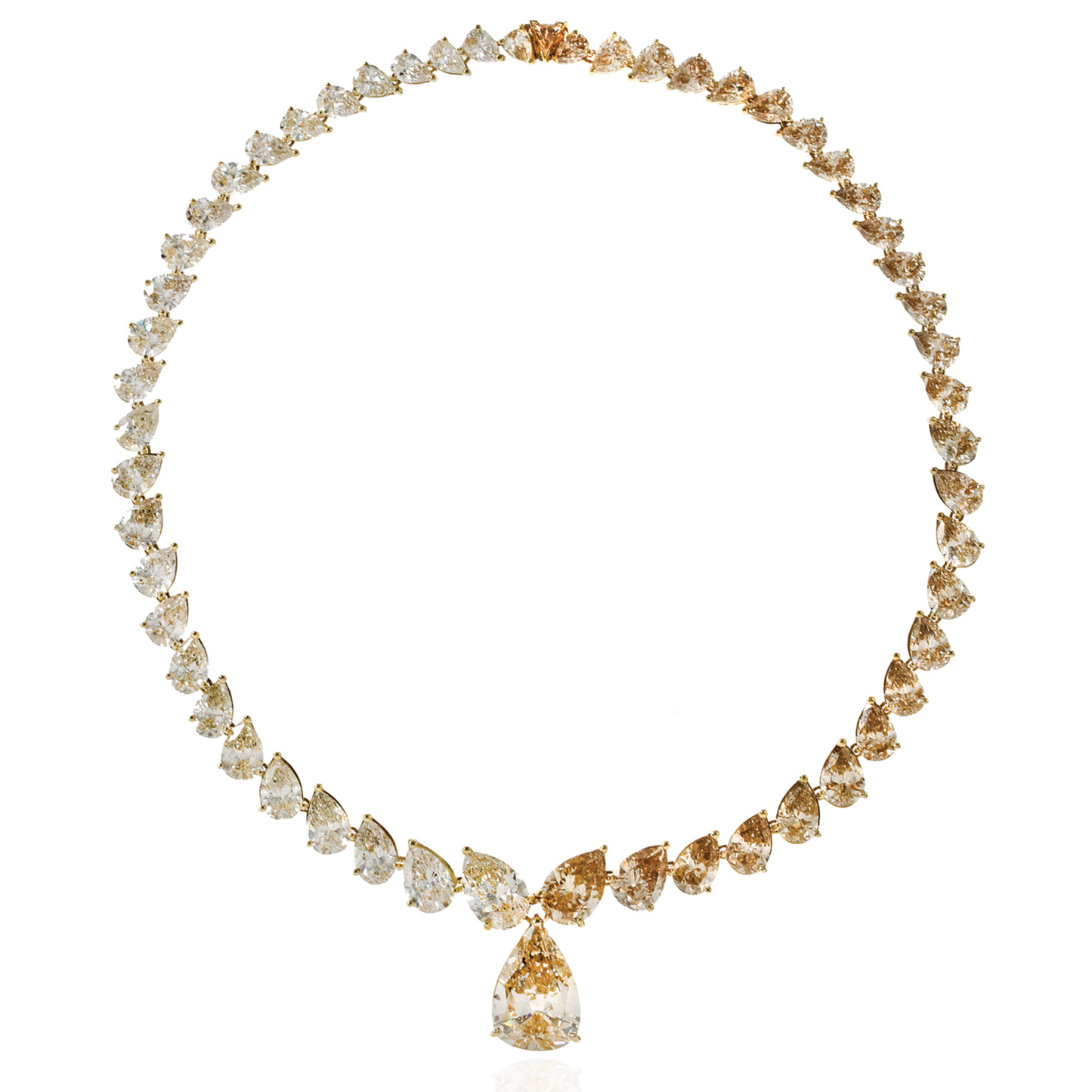 18K Yellow Gold Necklace with White & Cognac Diamonds