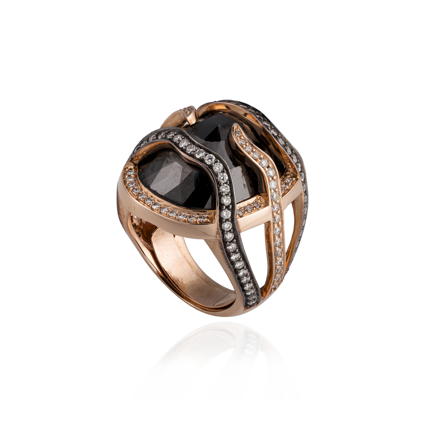 Eclipse Rose Gold Ring with Black Diamond Faceted & white Diamonds