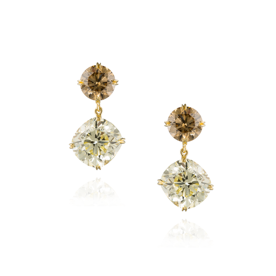 18K Yellow Gold Earrings with Fancy Yellow & Cognac Diamond