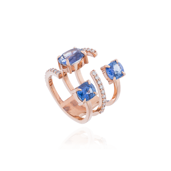 14K Rose Gold Ring with Blue Sapphires