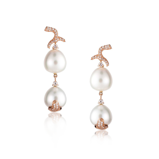 14k Rose Gold Earrings with South Sea Pearls and Diamonds