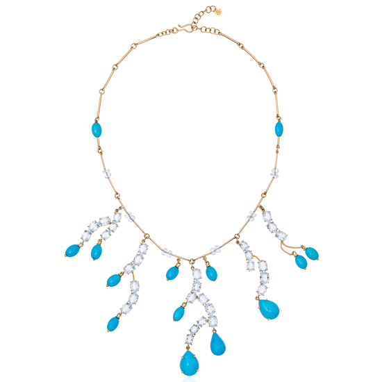 18K Yellow Gold Necklace with Aquamarine & Turquoise