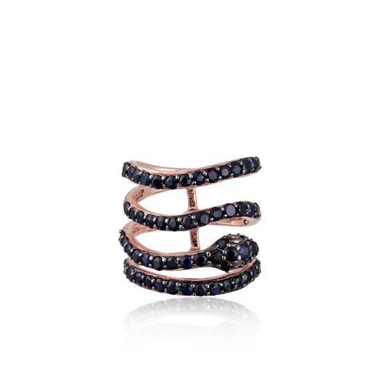 Iconic Snake 18k Rose Gold Ring with Black Sapphires