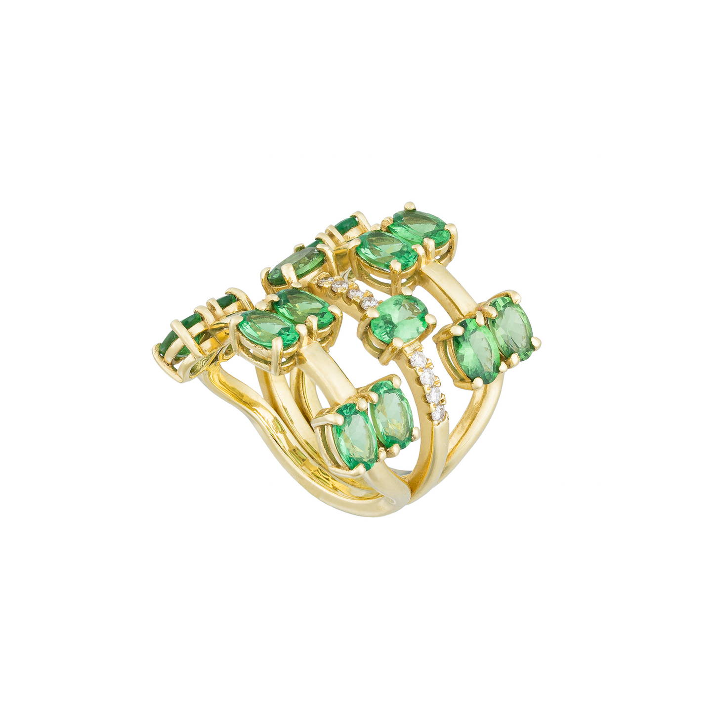 Colored Constellation 18K Yellow Gold Ring with Tsavorites