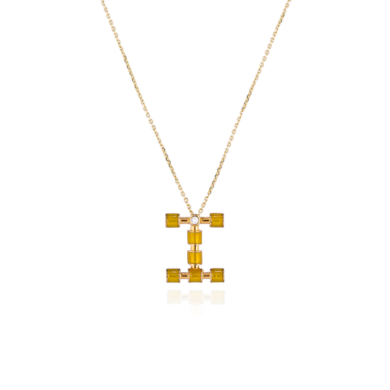 14K Gold Initial Necklace with Enamel