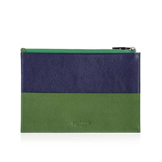 Zip Pouch in Blue & Green Leather