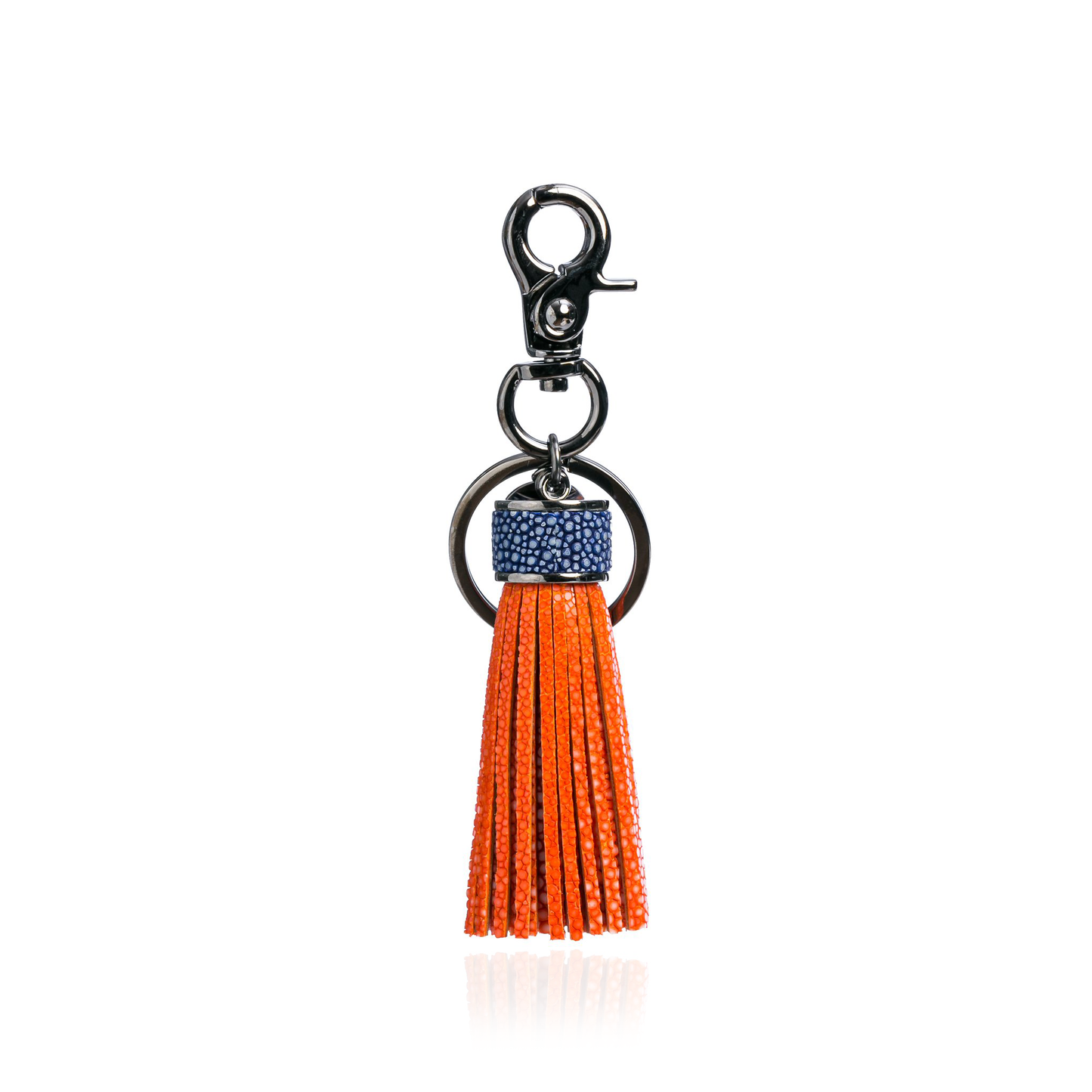 Keyring Tassel in Orange with Blue Stingray Leather