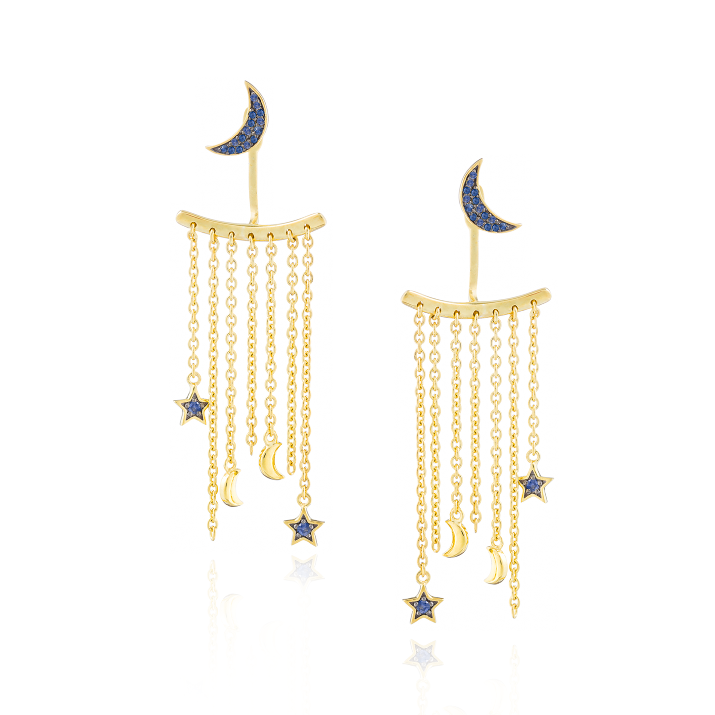 925 Silver Moon & Star Earrings with Blue Sapphires