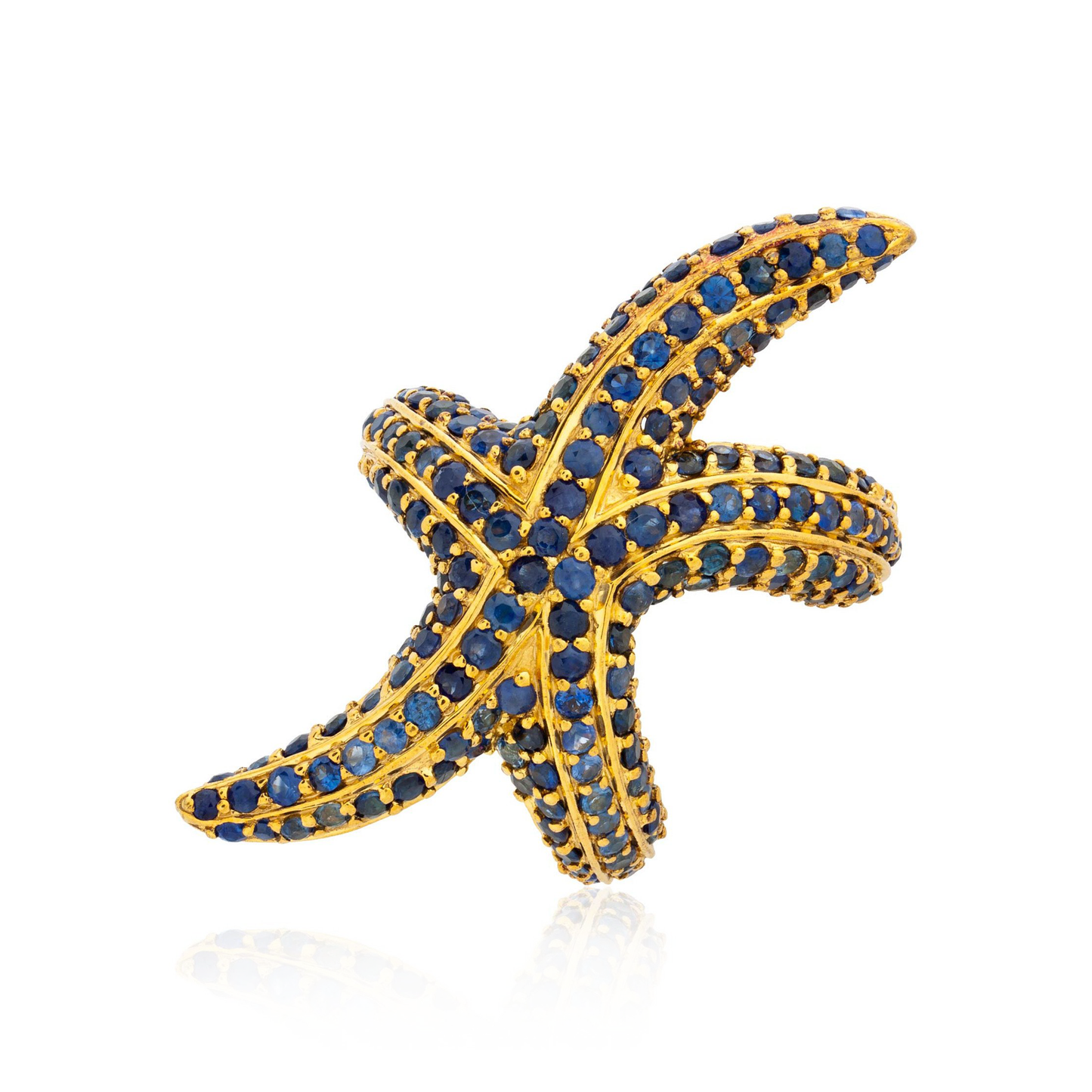 925 Silver Starfish Ring with Blue Sapphires