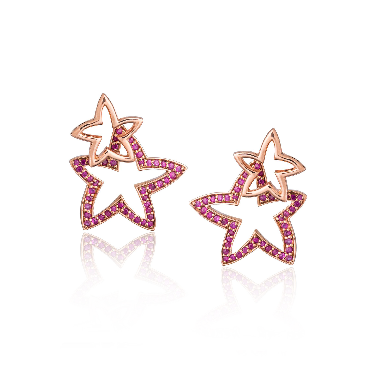 925 Silver Double Starfish Earrings with Ruby