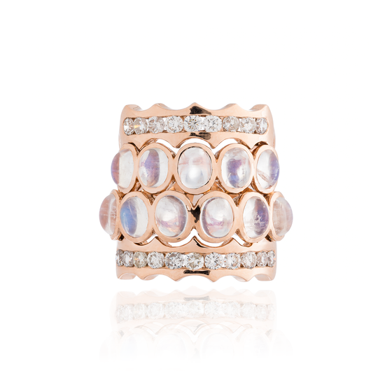Iconic Wave 18K Rose Gold Ring with Moonstone Cabochon