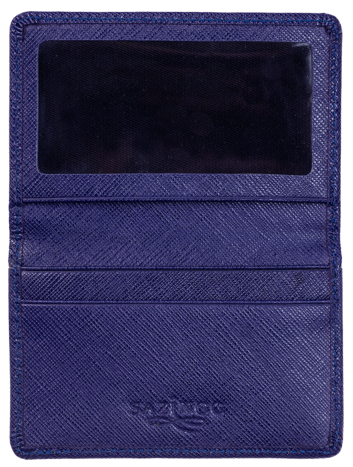 Card & ID Holder in Blue Textured Leather