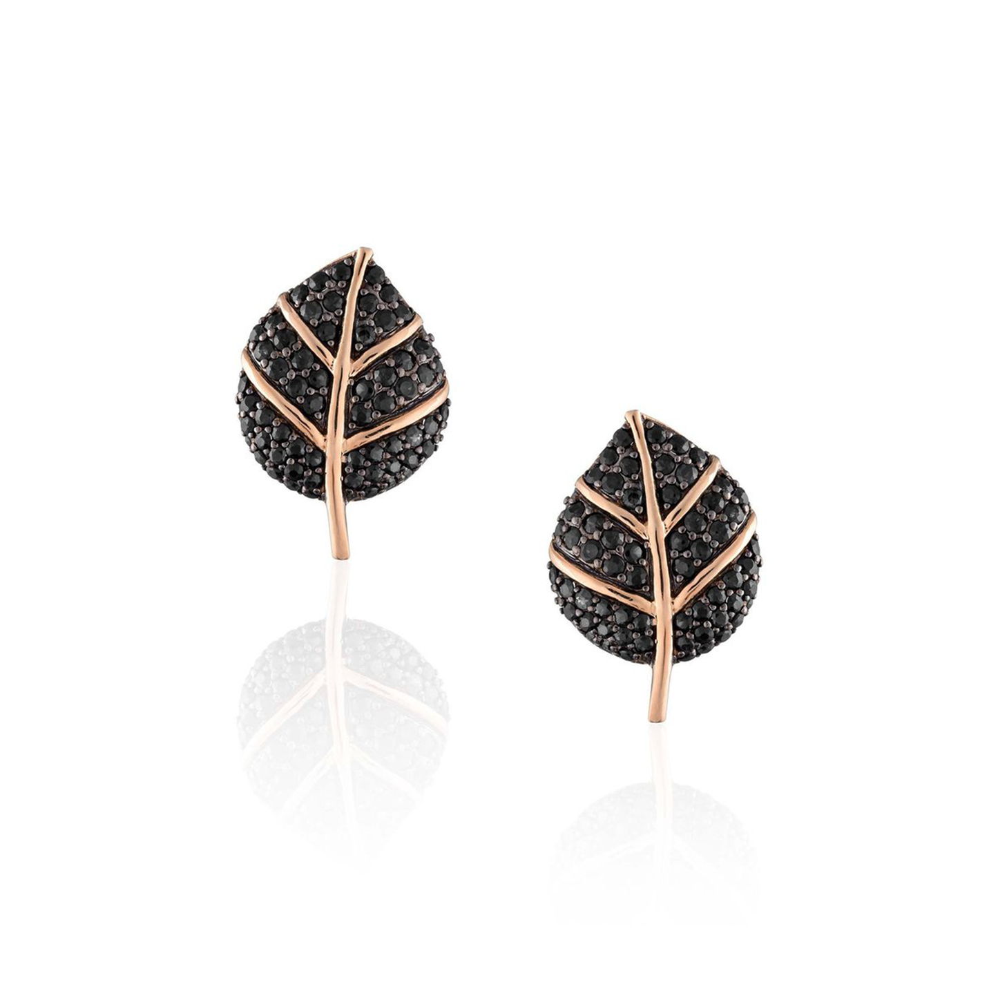 925 Silver Leaf Earrings with Black Sapphires