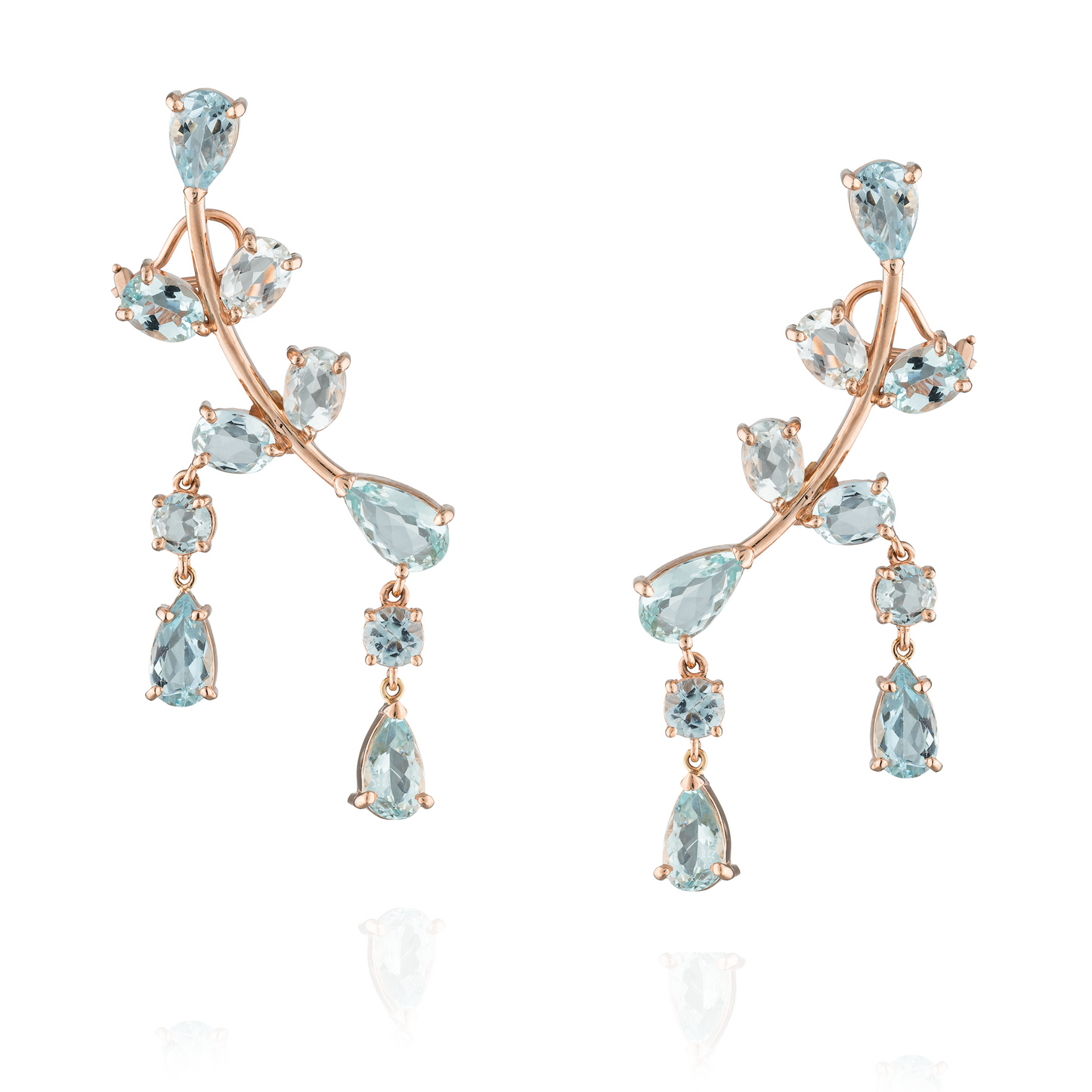 Waterfall 14KT Rose Gold  Earrings with faceted Aquamarine