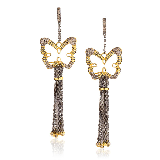925 Silver Butterfly Tassel Earrings with Diamonds